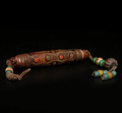 108G Old Chinese Carved Nephrite Tibet Agate Dzi Tianzhu Beads