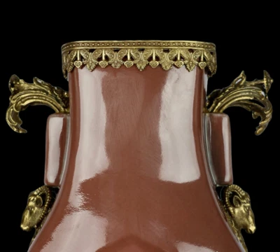 44CM Yongzheng Signed Old Chinese Cowpea Red Glaze Vase w/sheep N3906