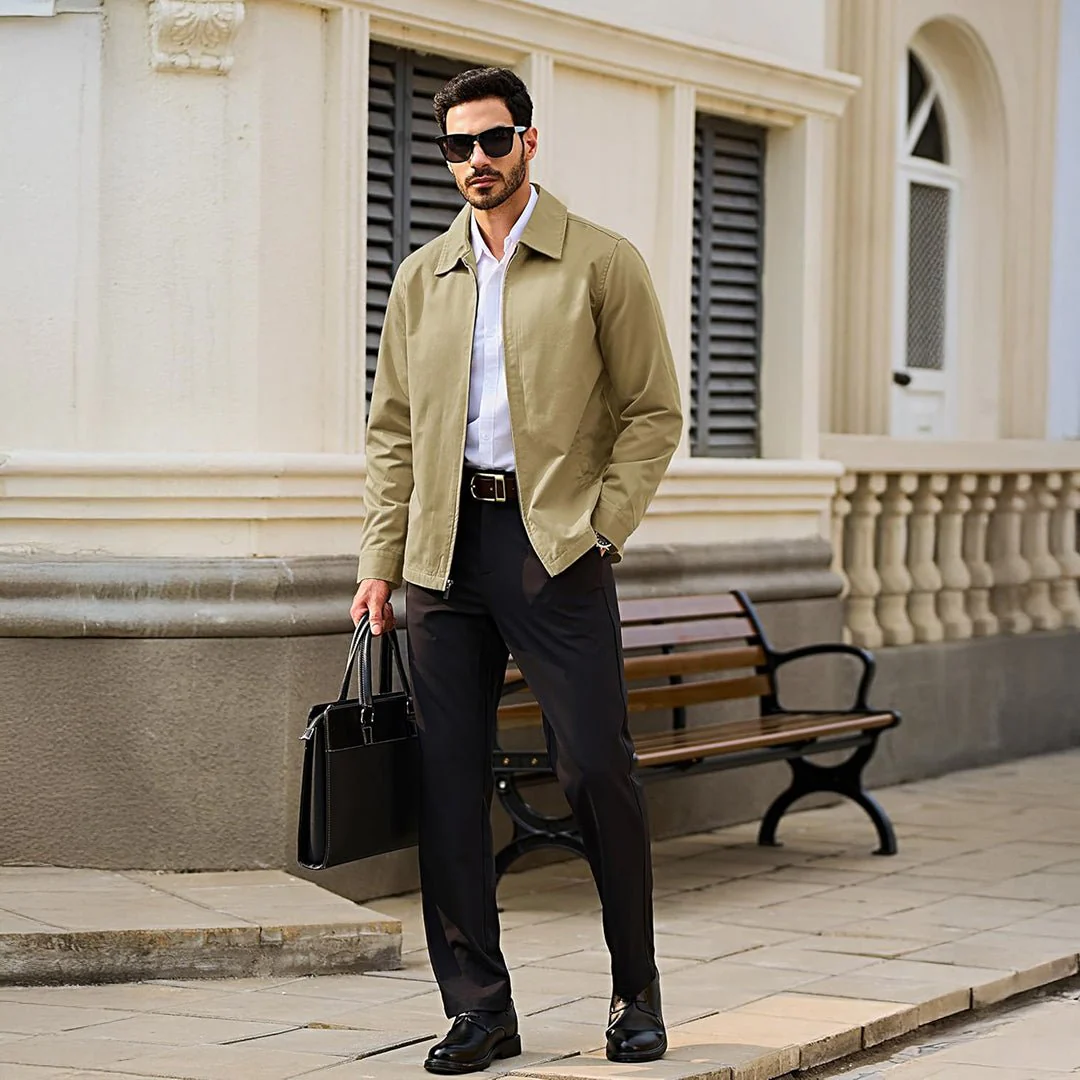 Men's Cotton Windbreaker Full Zip Lightweight Jacket