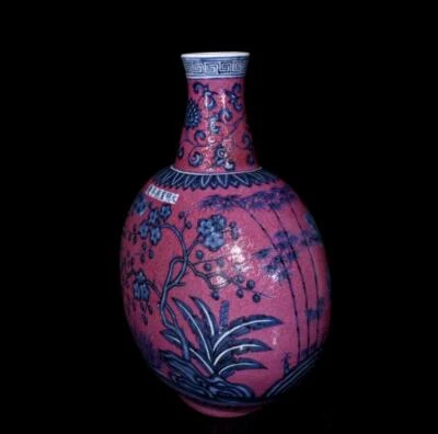 31CM Xuande Signed Old Chinese Blue and White Vase W/pine tree N427