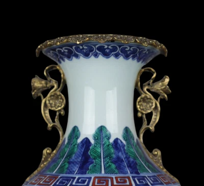 44CM Kangxi Signed Old Chinese Doucai Vase w/bird N3937