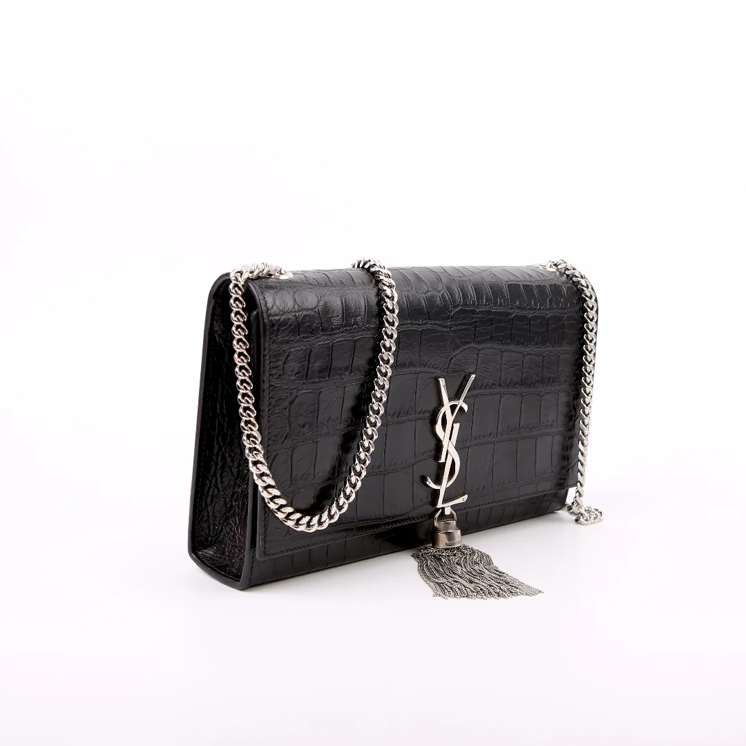 Kate Tassel Satchel Medium Croc Embossed 354119 Black