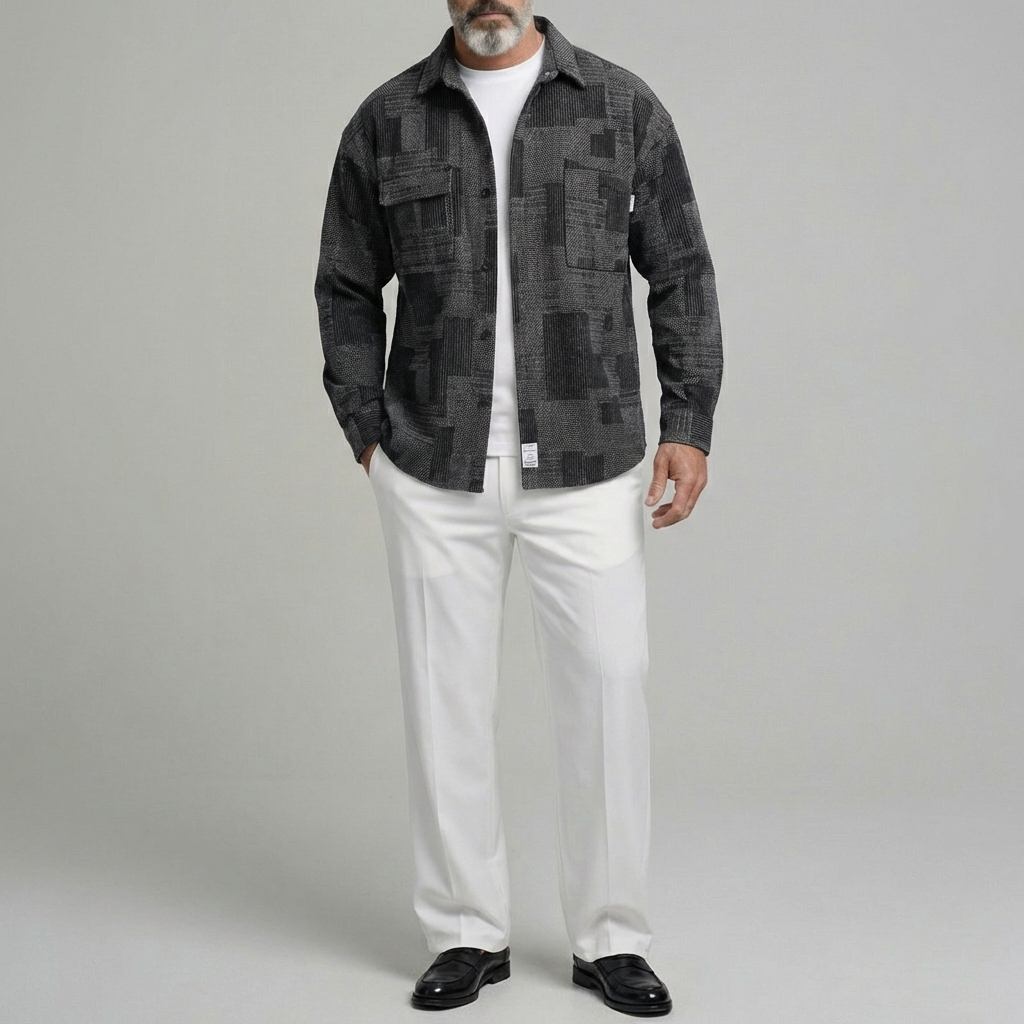 Men's Retro Textured Denim Chest Pocket Single Breasted Long Sleeve Shirts Jacket