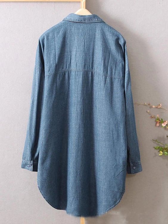 Blue Denim cotton and linen shirt loose shirt top