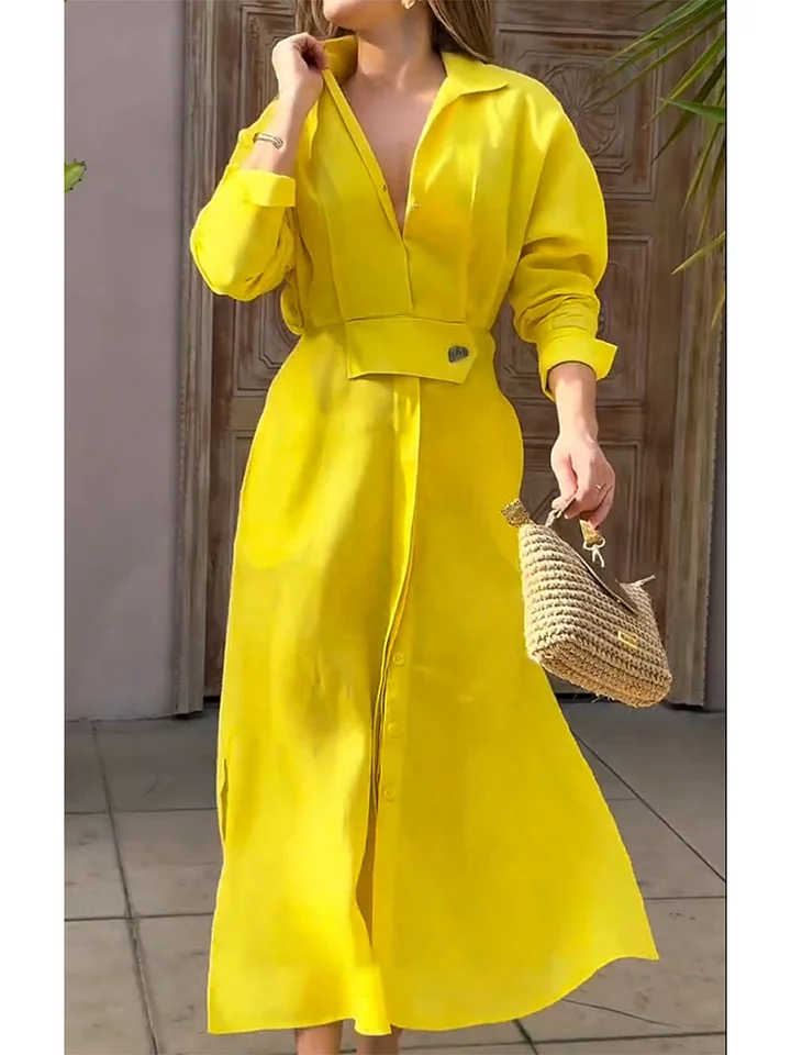 🌲🔥 Lapel Linen Long Sleeve Shirt Dress