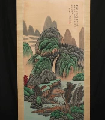 Feng Chaoran Signed Old Chinese Hand Painted Calligraphy Scroll w/landscape