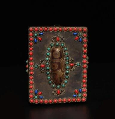 205G Old Chinese Carved Nephrite Thang-ga Inlay Dzi Tianzhu Beads