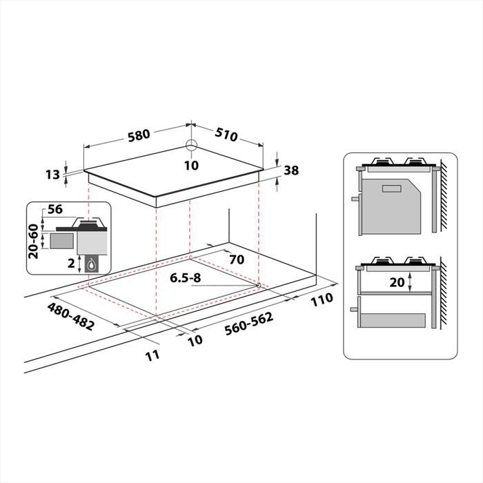 WHIRLPOOL - Piano cottura a gas ELEMENTS TGML 661 IX/R 58 cm-Acciaio inossidabile