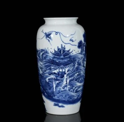 31CM Yongzheng Old Chinese Blue and White Vase W/figures N3110