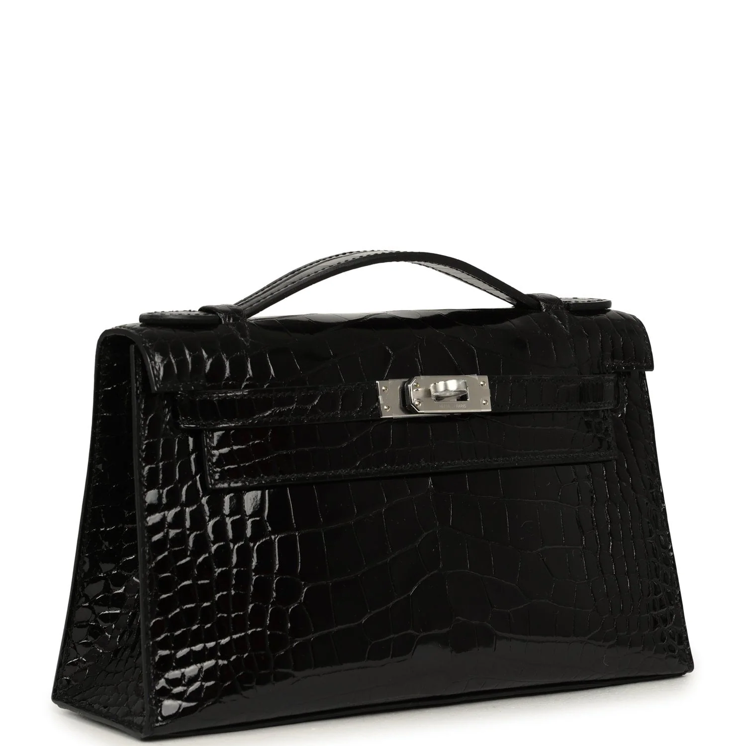 HERMÈS Special Order (HSS) Kelly Pochette Black Verso Shiny Alligator Palladium Hardware