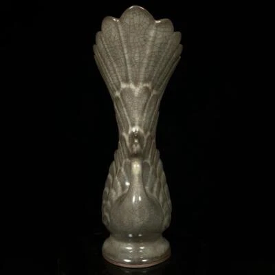 Old Chinese Guan Yao Guan Kiln Vase Zun w/Peacock CK564