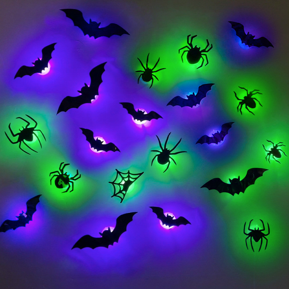 Halloween 3D Spider Bat Led Flash Party Window Atmosphere Wall Sticker Decoration