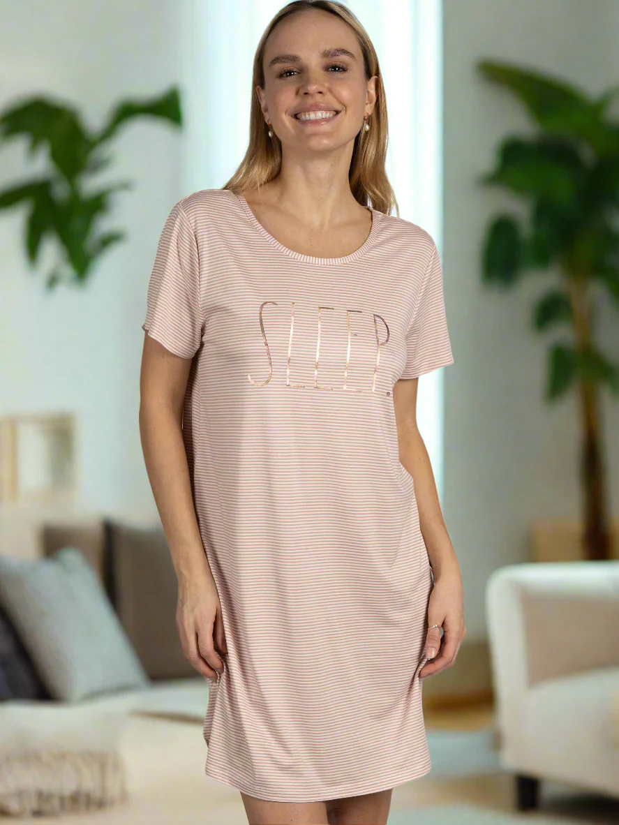 Women's 2-Pack Short Sleeve Shirttail Nightshirts Grey Pink 