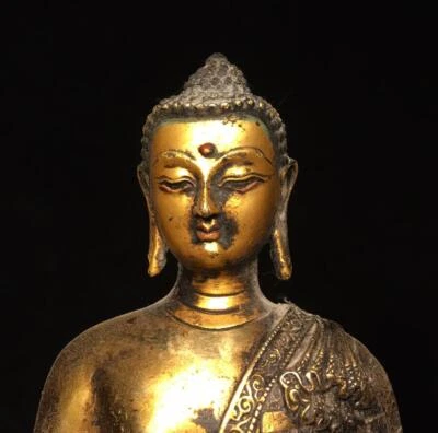 21CM Old Chinese Bronze Gilding Statue Buddha Q688