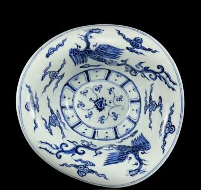 Xuande Signed Old Chinese Blue & White Porcelain Bowl w/ phoenix CK176