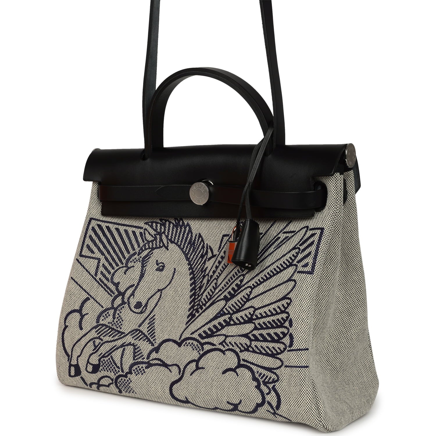 Hermes Herbag Zip Pegase Pop PM 31 Bleu Indigo-Ecru Toile H Canvas, Bleu Indigo Vache Hunter Palladium Hardware