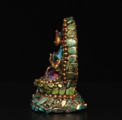 12.5CM Old Chinese Carved Nephrite Thang-ga Inlay Dzi Tianzhu Beads