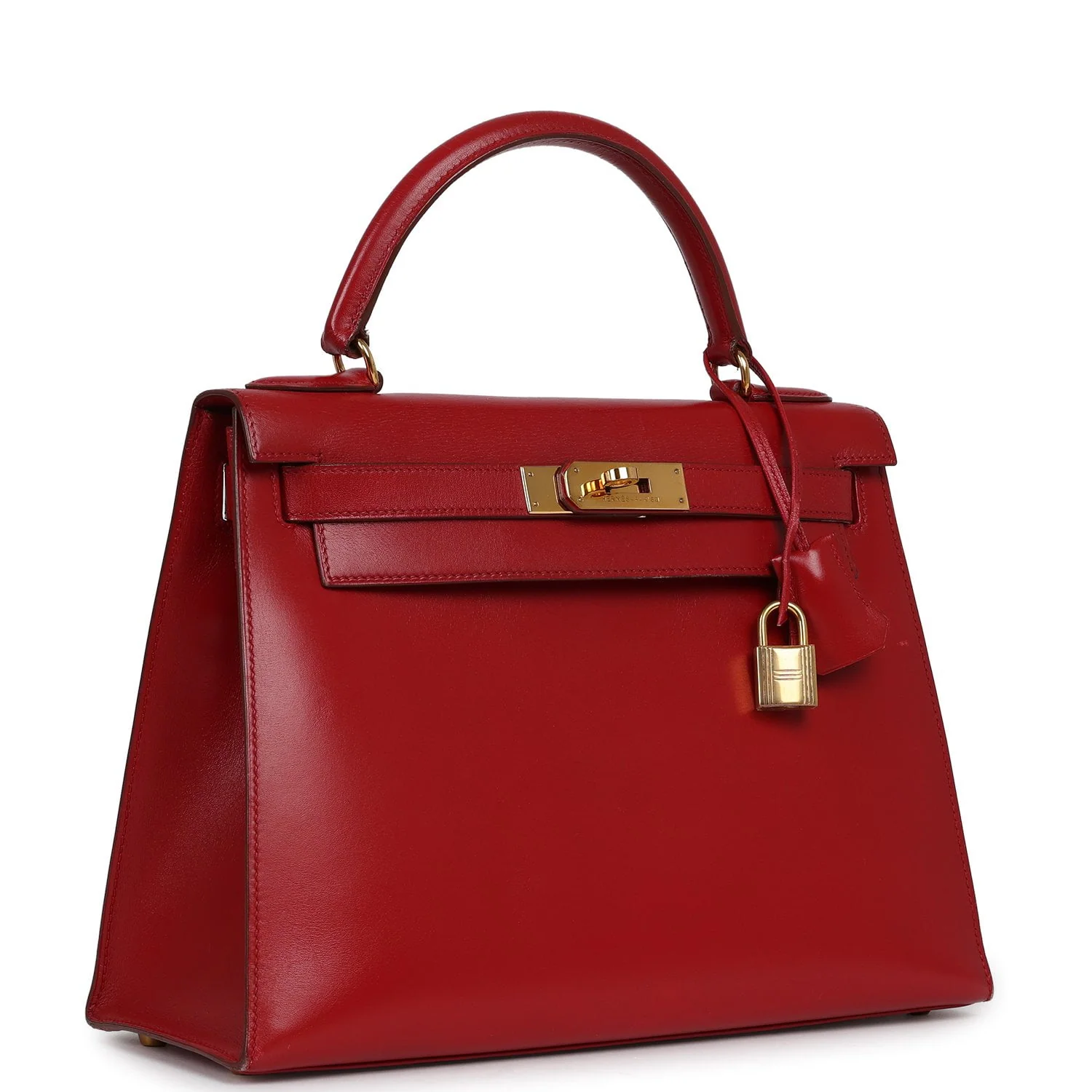 HERMÈS Kelly 28 Sellier Rouge Vif Tadelakt Gold Hardware