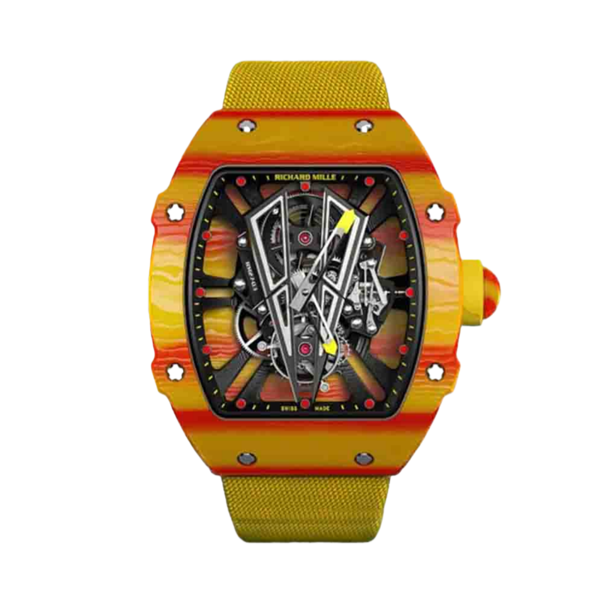 【7A Quality】Best Swiss Replica Richard Mille RM 27-03 Red Yellow Carbon Fiber Watch