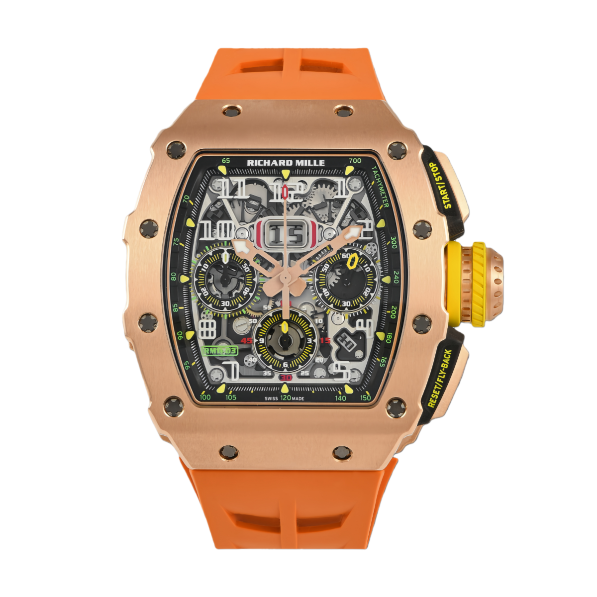 【7A Quality】Richard Mille RM11-03 Orange Rubber Automatic Flyback Chronograph