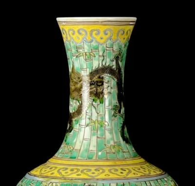 Old Kangxi Signed Chinese Famille Rose Vase W/dragon N1117