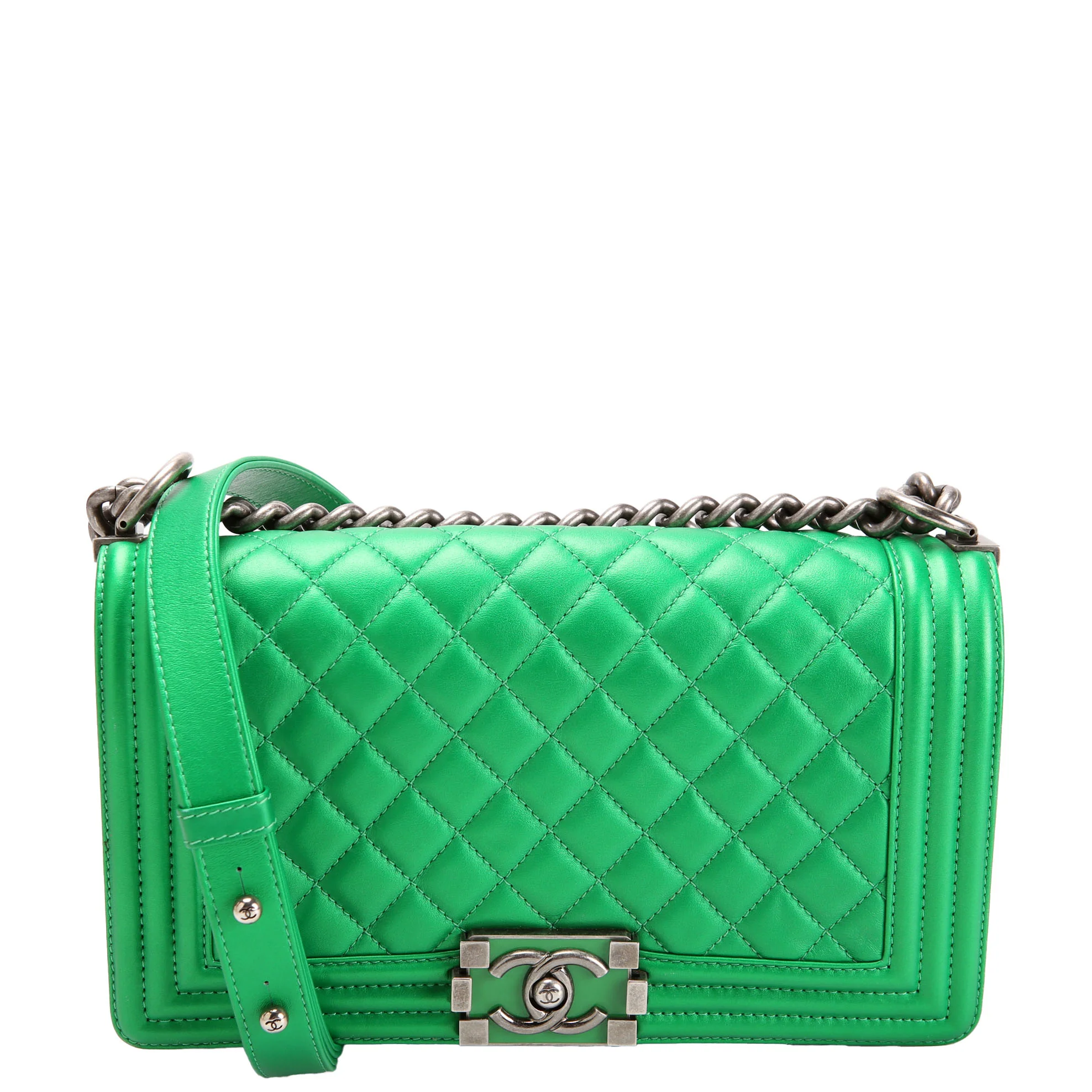CHANEL Boy Flap Medium New Metallic Calfskin 20M Green