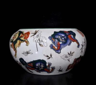 Yongqingchangchun Signed Old Chinese Famille Rose Brush Washer W/lion N282