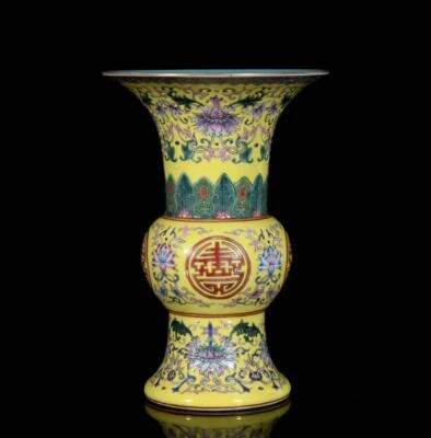 Pair Qianlong Signed Old Chinese Colour Enamel Vase W/flower N3360