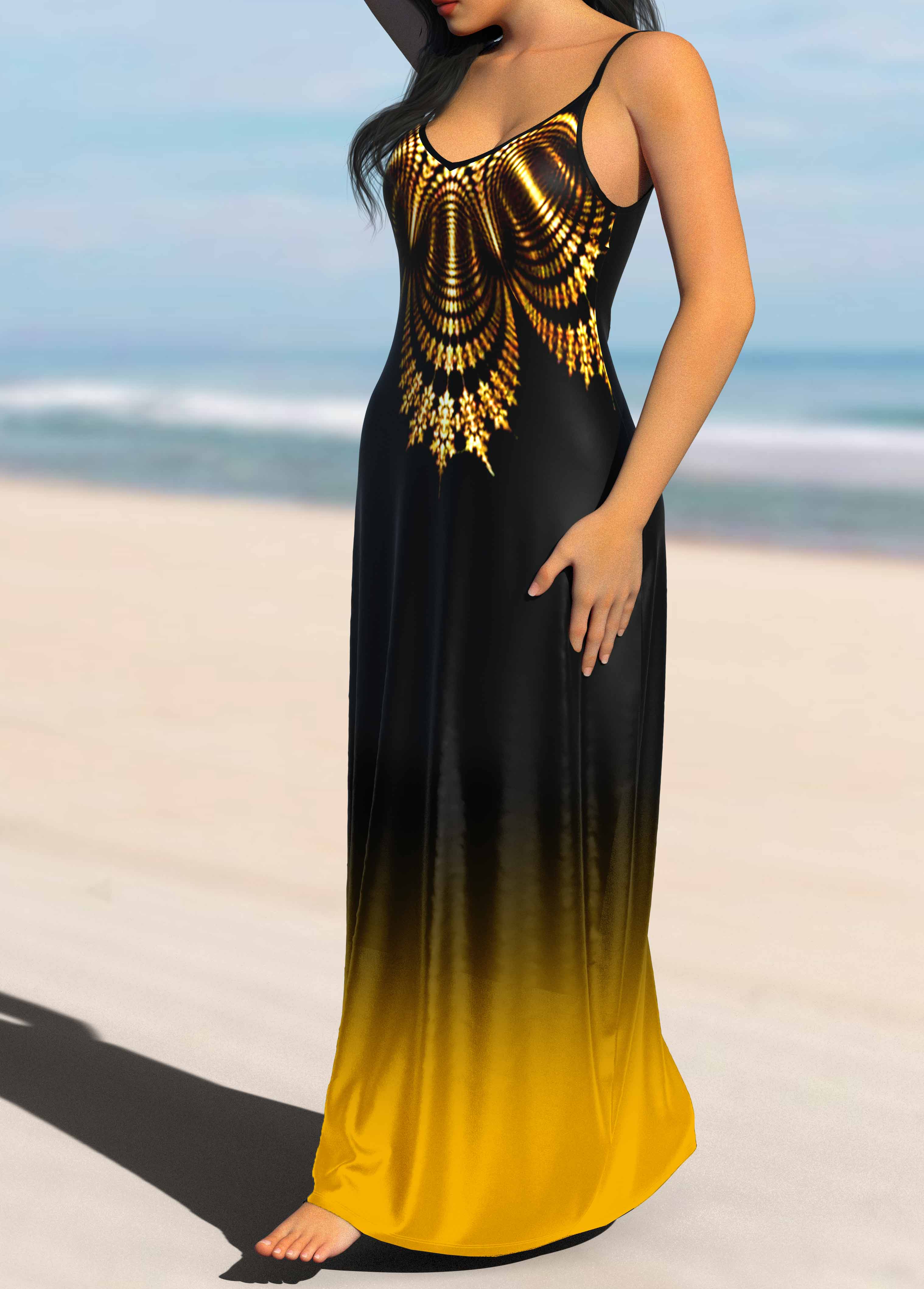 Tribal Print Ombre Strappy Maxi Dress