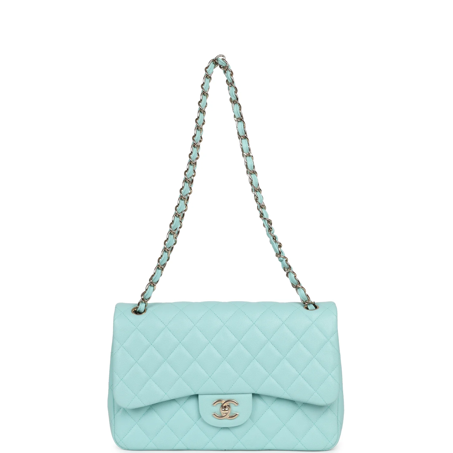 Chanel Jumbo Classic Double Flap Light Blue Caviar Light Gold Hardware