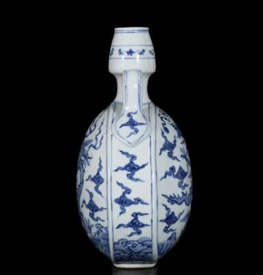 32CM Xuande Old Chinese Blue and White Vase W/dragon N3111