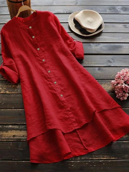 Women's Button cotton linen long style shirt