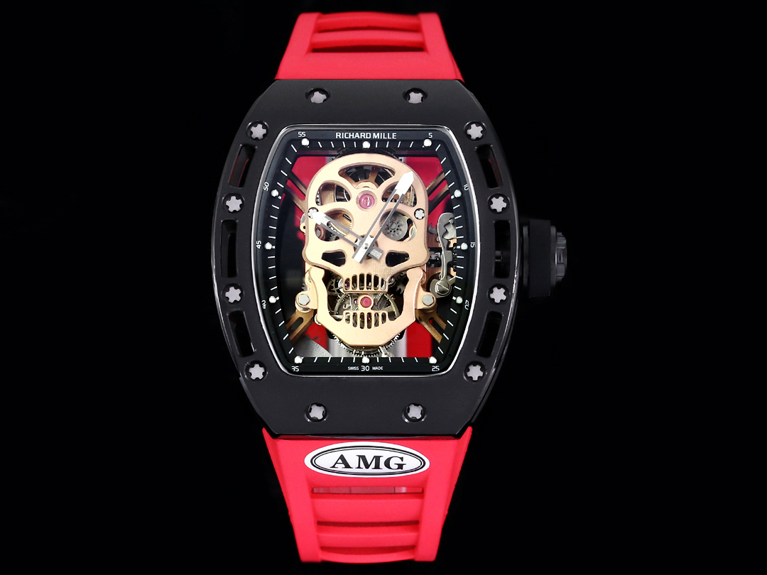 【7A Quality】Best Swiss Replica RICHARD MILLE RM 52 Watch – Skeleton Tourbillon , Red Strap
