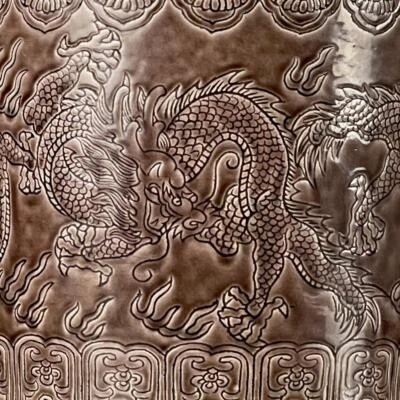 Qianlong Signed Old Chinese Sauce Purple Glaze Brush Pot W/dragon CK504