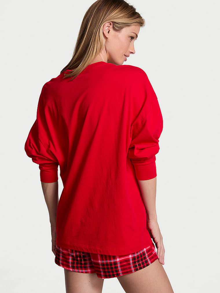 Victoria's Secret Flannel Long-Sleeve Short Tee-Jama Set