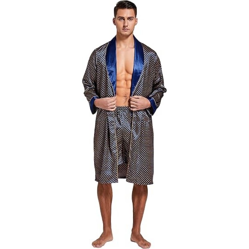 Men's Lightweight Satin Kimono Bathrobe Set