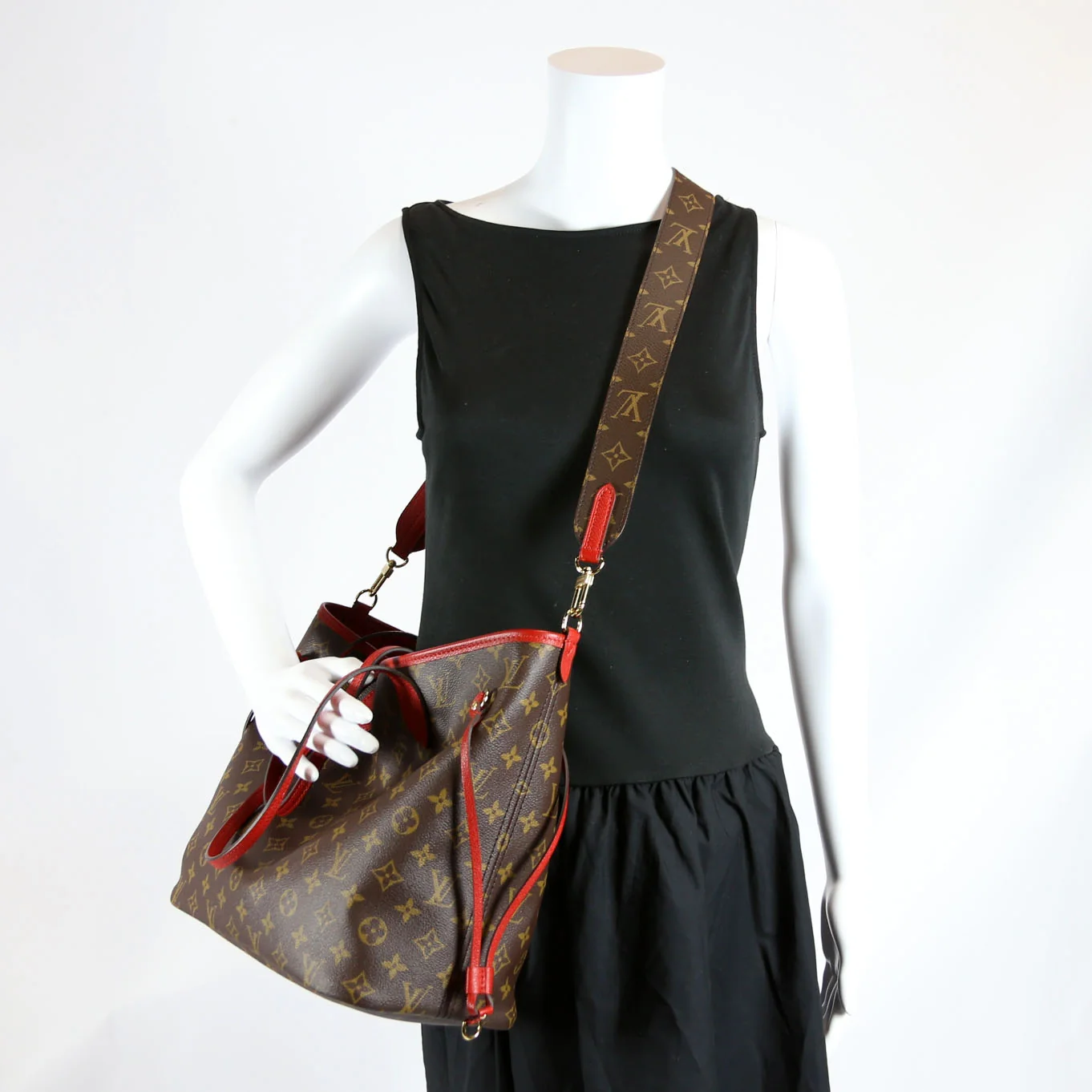 Neverfull MM Inside Out Leather/Monogram Brown/Red