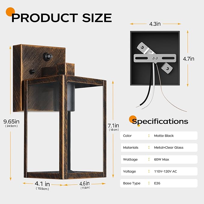 YARDLUME Gold Dusk to Dawn Porch Lights Fixtures