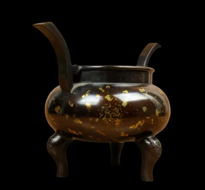 Xuande Signed Old Chinese Red Copper Gilding Handmade Incense Burner w/ear N3776