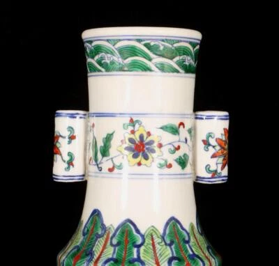 Qianlong Signed Old Chinese Wucai Vase W/bird N1372