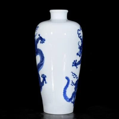 Baiyangzhaojun Signed Old Chinese Blue&White Vase W/dragon N3459