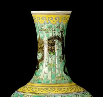 Kangxi Signed Old Chinese Famille Rose Vase W/dragon CK457
