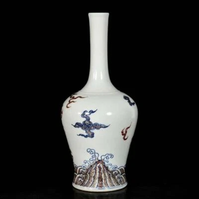 Kangxi Signed Old Chinese Blue&White Underglaze Red Vase W/dragon N3182