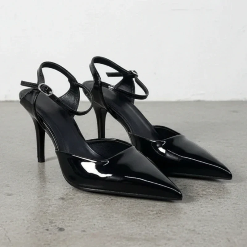 High Heels Women's Shoes for Business Elegant Pointed Toe Patent Leather Daily Office Stilettos Designer Summer Ladies Sandals