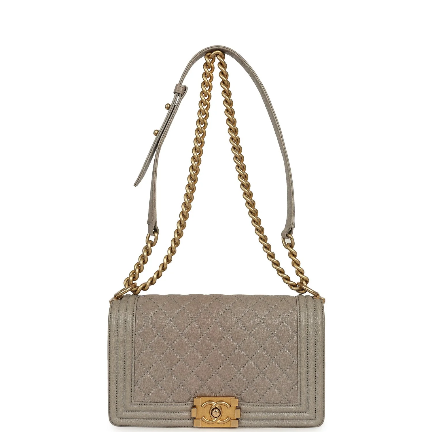 Chanel Medium Boy Bag Grey Caviar Antique Gold Hardware
