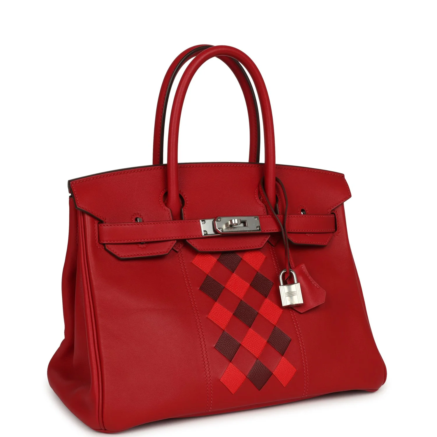 HERMÈS Birkin 30 Tressage De Cuir Rouge Piment Swift, Rouge H