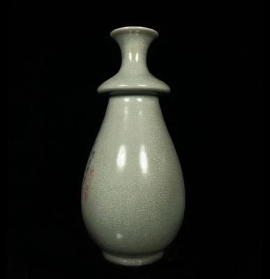 34CM Old Chinese Ru Yao Ru Kiln Vase w/poem Q987