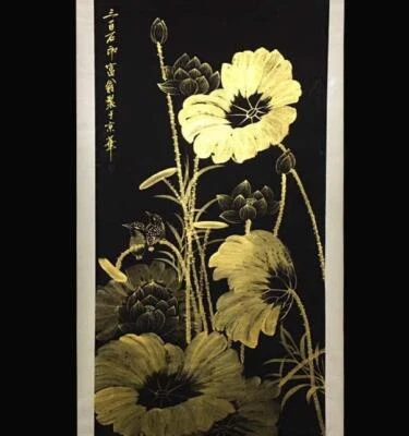 Qi Baishi Signed Chinese Hand Painted Calligraphy Scroll w/louts flower N2077