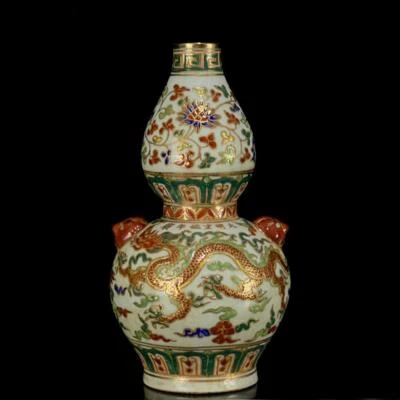 26CM Xuande Signed Old Chinese Wucai Vase W/dragon N1270