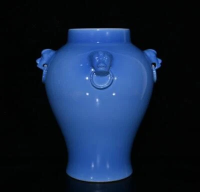 30CM Yongzheng Signed Old Chinese Blue Glaze Vase N459
